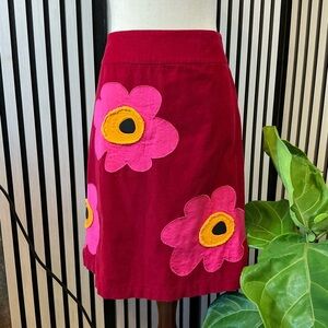 Chic A-Line Skirt in Red with Pink Floral Accents
